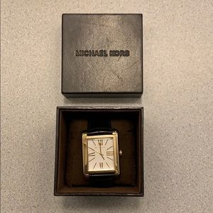 Michael Kors Women’s Black Leather and Gold Watch